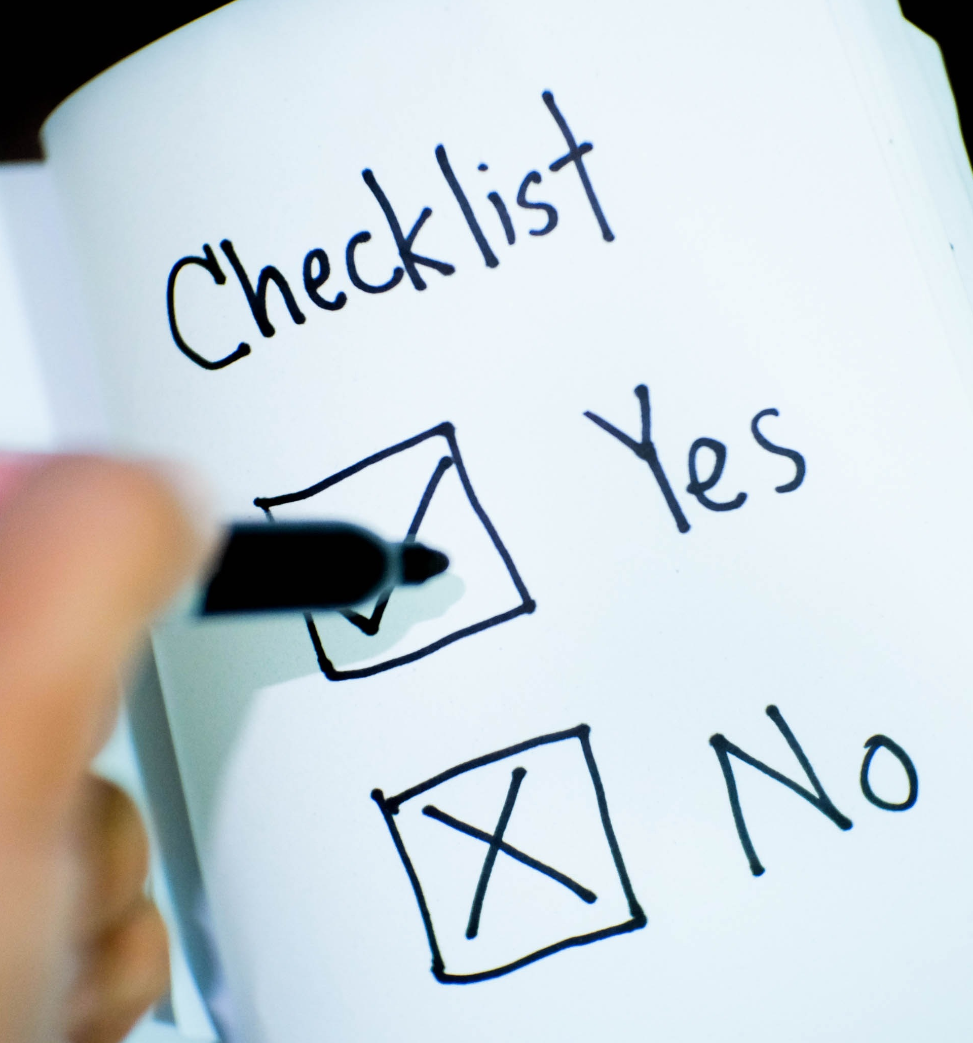 Eine Checkliste mit "Yes" und "No" zum Ankreuzen