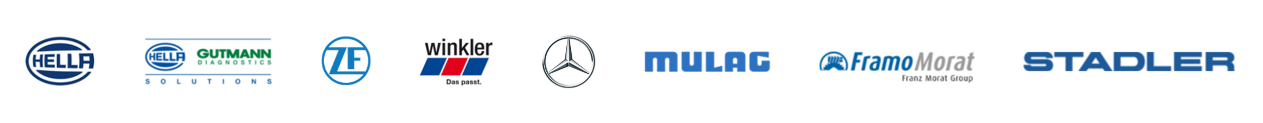 referenzen-uebersetzungsbuero-automotive Referenzen Übersetzungsbuero Automotive; Leiste mit Logos von Hella, Hella Gutmann, ZF, Winkler, Mercedes-benz, Mulag, FramoMora, Stadler