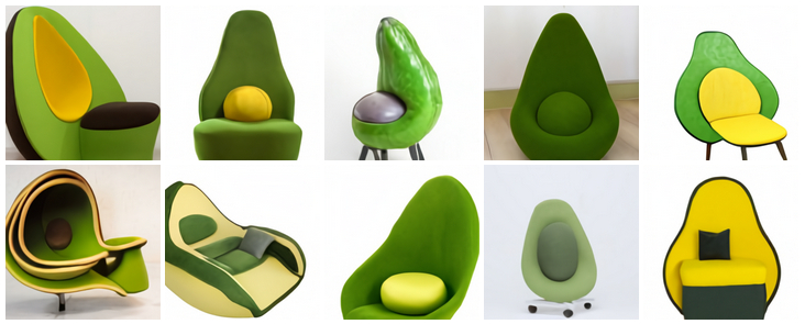 Synthetic Content; Bilder von künstlich generierten Avocado-Sesseln