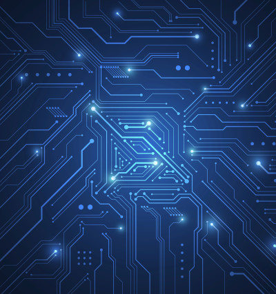 Technische Übersetzung in der Elektrotechnik und Elektronik; Illustration einer blauen Platine