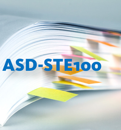Simplified Technical English; aufgeschlagenes Buch mit Markierungen und dem Schriftzug ASD-STE100