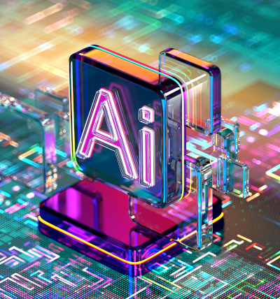 Sprachdaten für den LLM-Einsatz; AI-Button auf einer Leiterplatte