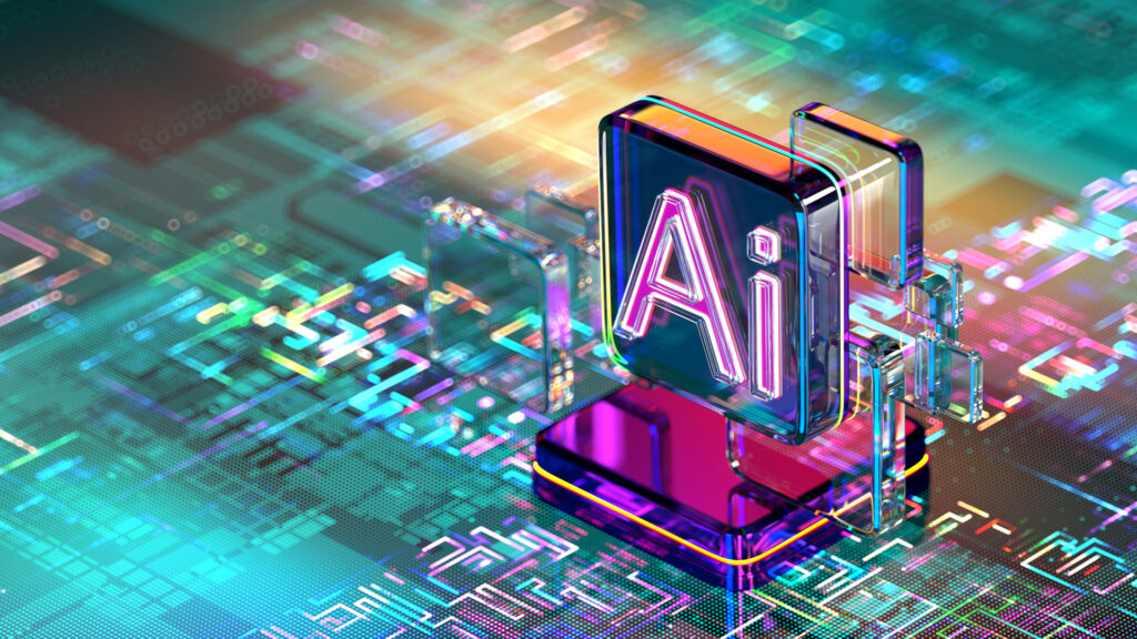 Language data for LLM use; AI button on a circuit board